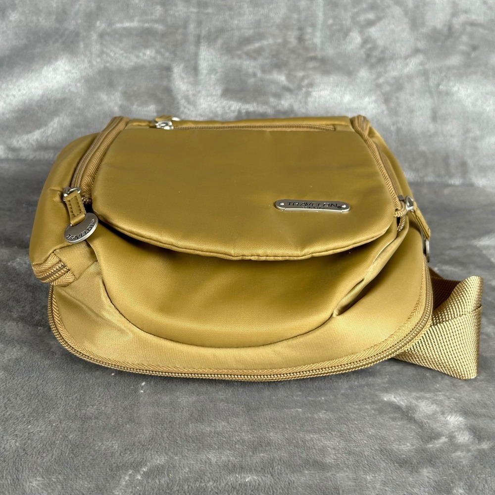 Travelon Anti-Theft Sling Bag Mustard Gold Nylon Crossbody with RFID Pouch - Picture 8 of 10